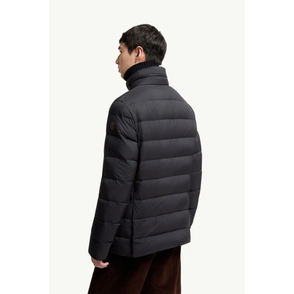 Moncler Elarune Hooded Short Down Jacket in Dark Blue, view 5 | Men's Jackets | Coveti