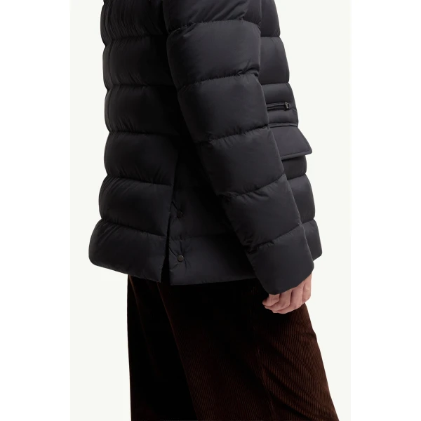 Moncler Elarune Hooded Short Down Jacket in Dark Blue, view 6 | Men's Jackets | Coveti