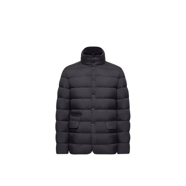 Moncler Elarune Hooded Short Down Jacket in Dark Blue | Men's Jackets | Coveti