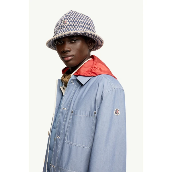 Moncler Elorn Chambray Shirt Jacket in Powder Blue, view 3 | Men's Jackets | Coveti