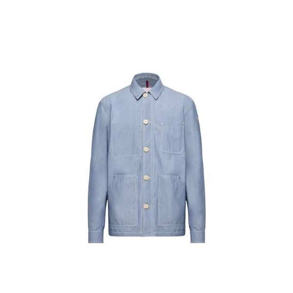 Moncler Elorn Chambray Shirt Jacket in Powder Blue | Men's Jackets | Coveti