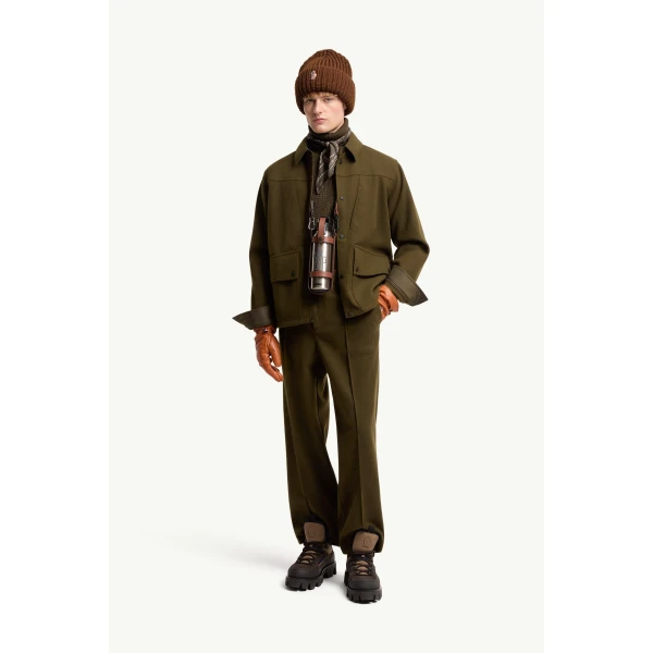 Moncler Embossed Logo Track Pants in Olive Green, view 2 | Men's Trousers | Coveti