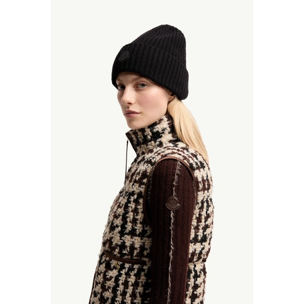 Moncler Emotionnalite Tweed Down Vest in White & Brown, view 3 | Women's Vests and Gilets | Coveti