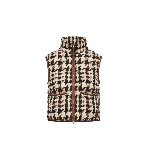 Emotionnalite Tweed Down Vest in White & Brown