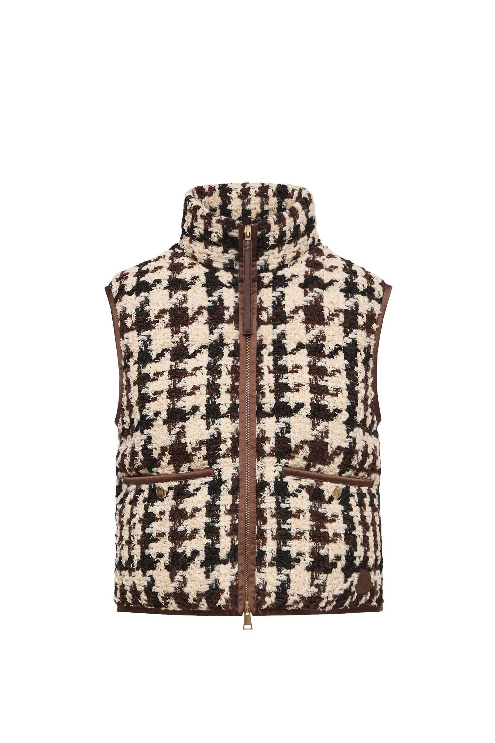 Moncler Emotionnalite Tweed Down Vest in White & Brown Moncler Emotionnalite Tweed Down Vest in White & Brown | Women's Vests and Gilets | Coveti