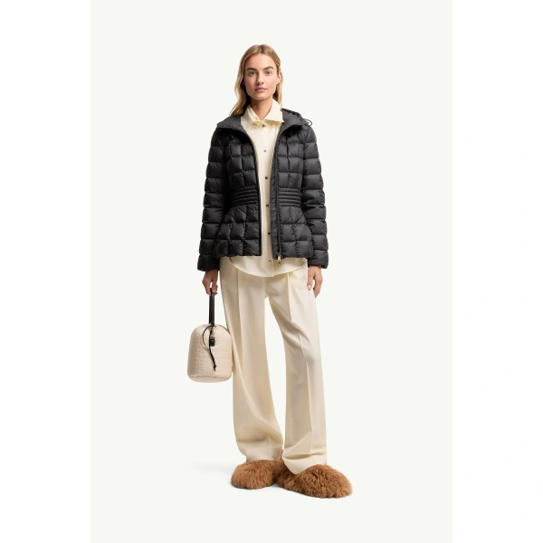 Moncler Engoulevent Square Quilted Hooded Short Down Jacket in Black, view 2 | Women's Puffer Jackets | Coveti