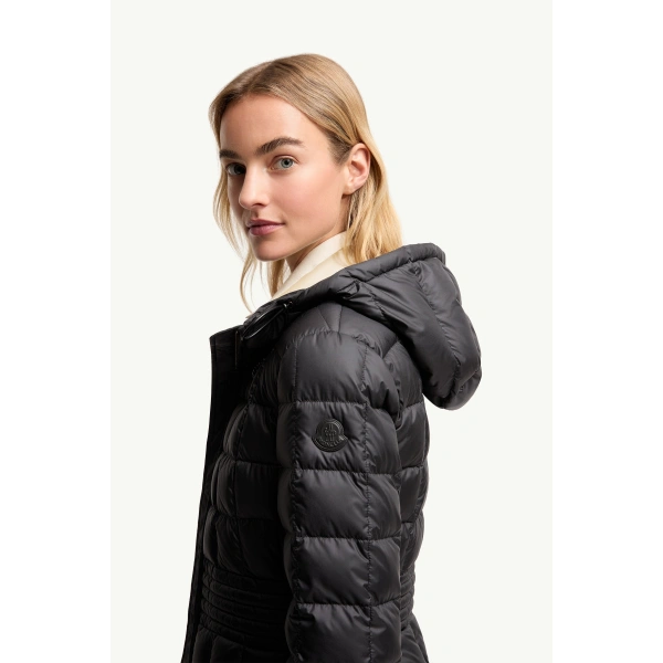 Moncler Engoulevent Square Quilted Hooded Short Down Jacket in Black, view 3 | Women's Puffer Jackets | Coveti
