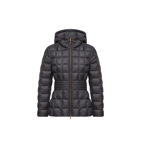 Engoulevent Square Quilted Hooded Short Down Jacket in Black