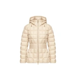 Moncler Engoulevent Square Quilted Hooded Short Down Jacket in Light Beige | Women's Puffer Jackets | Coveti