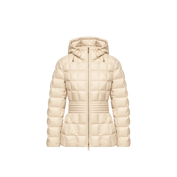 Engoulevent Square Quilted Hooded Short Down Jacket in Light Beige