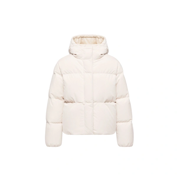 Enigme Hooded Chenille Short Down Jacket in White