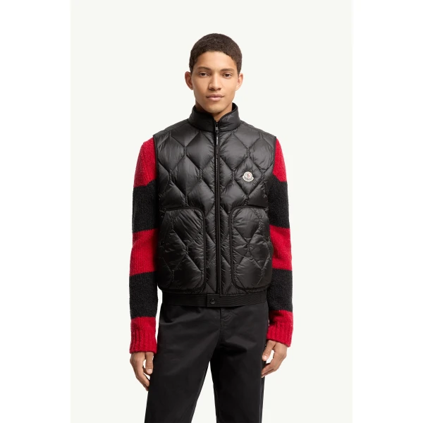 Moncler Erelia Diamond Quilted Down Gilet in Black, view 4 | Men's Jackets | Coveti