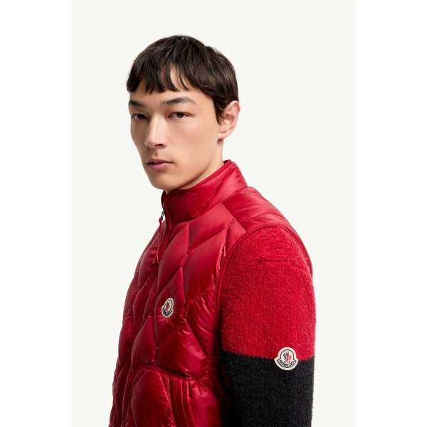 Moncler Erelia Diamond Quilted Down Gilet in Dark Red, view 3 | Men's Jackets | Coveti