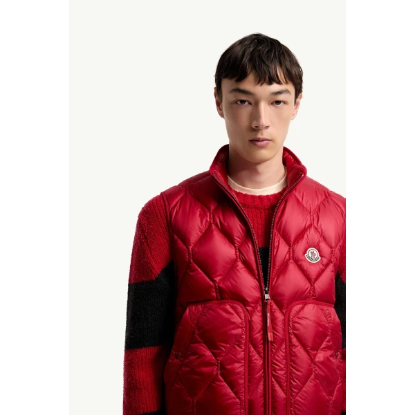 Moncler Erelia Diamond Quilted Down Gilet in Dark Red, view 6 | Men's Jackets | Coveti