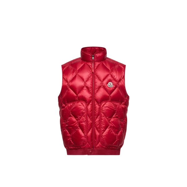Moncler Erelia Diamond Quilted Down Gilet in Dark Red | Men's Jackets | Coveti