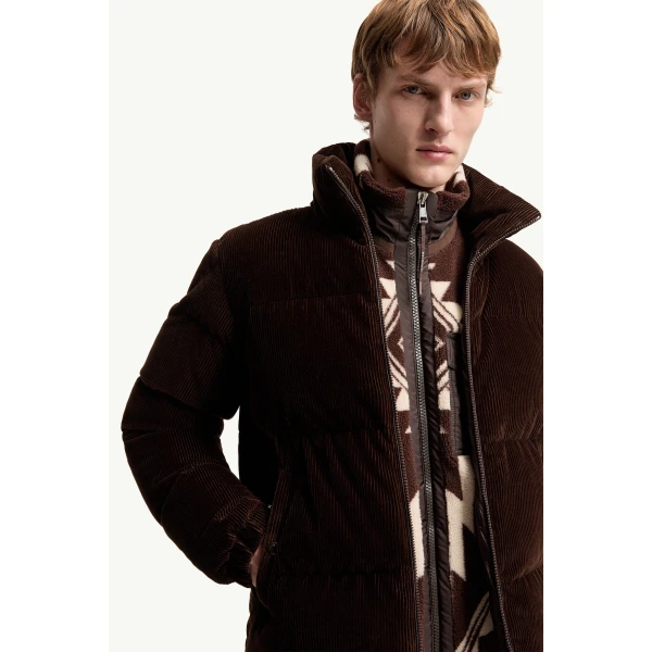 Moncler Esparron Corduroy Short Down Jacket in Brown, view 6 | Men's Jackets | Coveti
