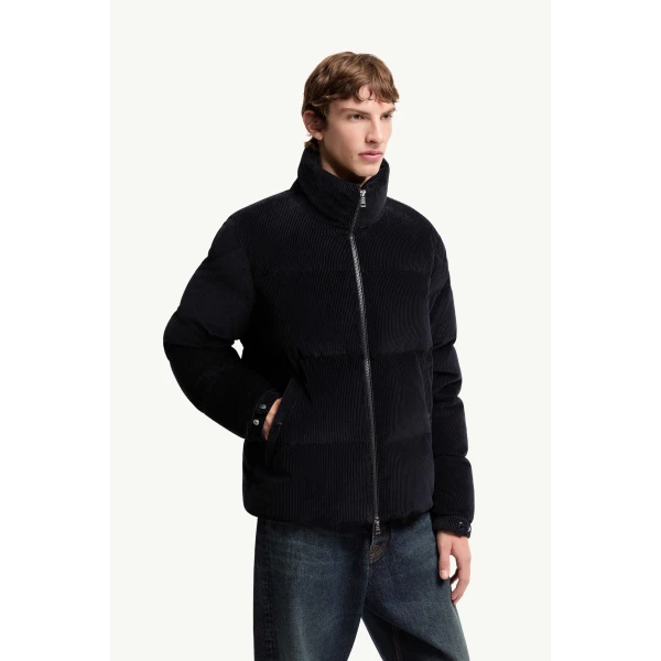 Moncler Esparron Corduroy Short Down Jacket in Dark Blue, view 4 | Men's Jackets | Coveti