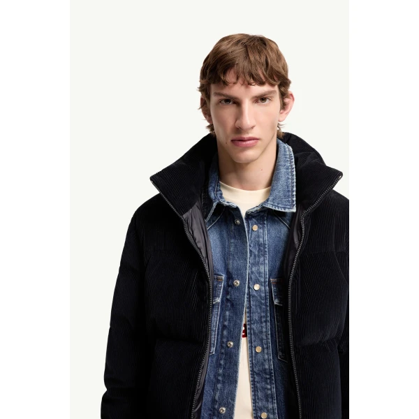 Moncler Esparron Corduroy Short Down Jacket in Dark Blue, view 6 | Men's Jackets | Coveti