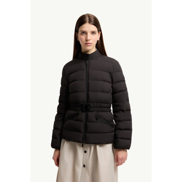 Moncler Esthetique Belted Short Down Jacket in Black, view 4 | Women's Puffer Jackets | Coveti