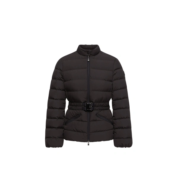 Moncler Esthetique Belted Short Down Jacket in Black | Women's Puffer Jackets | Coveti