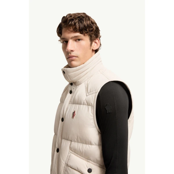 Moncler Evans Down Gilet in Light Beige, view 3 | Men's Jackets | Coveti
