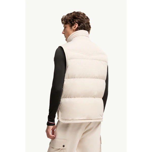 Moncler Evans Down Gilet in Light Beige, view 5 | Men's Jackets | Coveti