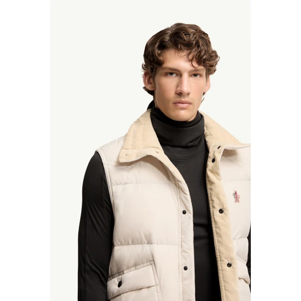 Moncler Evans Down Gilet in Light Beige, view 6 | Men's Jackets | Coveti
