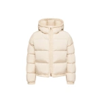Moncler Evocateur Hooded Short Down Jacket in Light Beige | Women's Puffer Jackets | Coveti