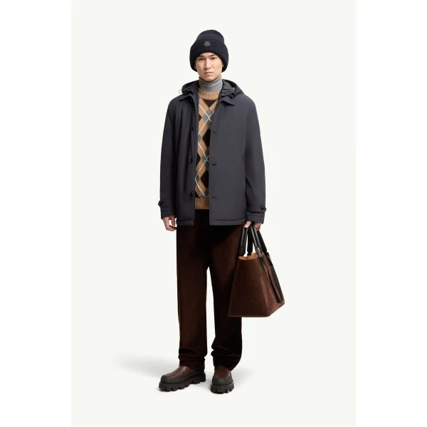 Moncler Evrine Hooded Down Parka in Navy Blue, view 2 | Men's Jackets | Coveti