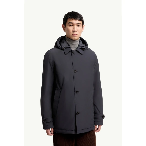 Moncler Evrine Hooded Down Parka in Navy Blue, view 4 | Men's Jackets | Coveti