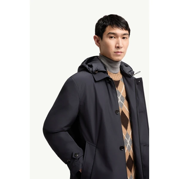 Moncler Evrine Hooded Down Parka in Navy Blue, view 6 | Men's Jackets | Coveti