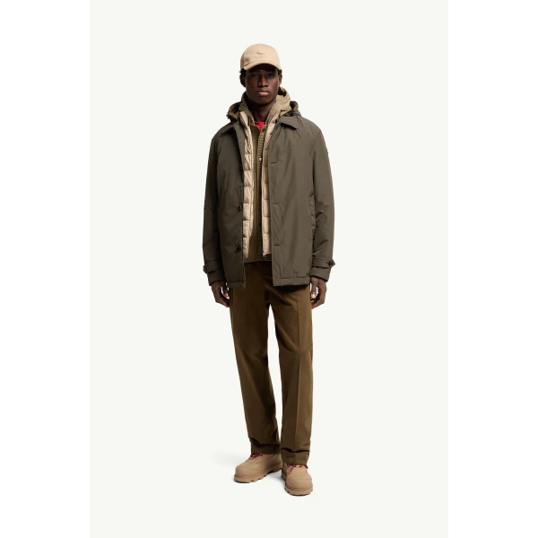 Moncler Evrine Hooded Down Parka in Olive Green, view 2 | Men's Jackets | Coveti