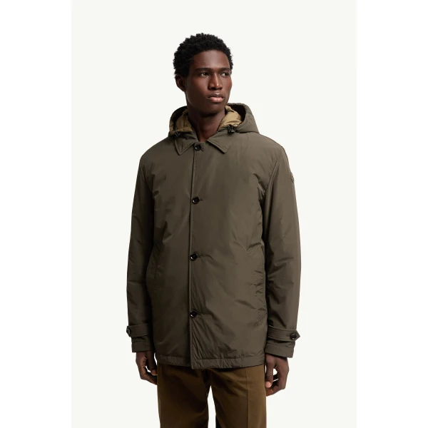 Moncler Evrine Hooded Down Parka in Olive Green, view 4 | Men's Jackets | Coveti
