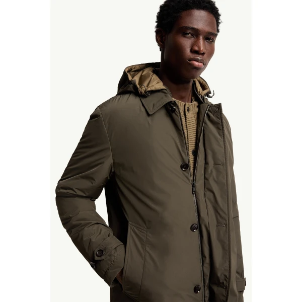 Moncler Evrine Hooded Down Parka in Olive Green, view 6 | Men's Jackets | Coveti