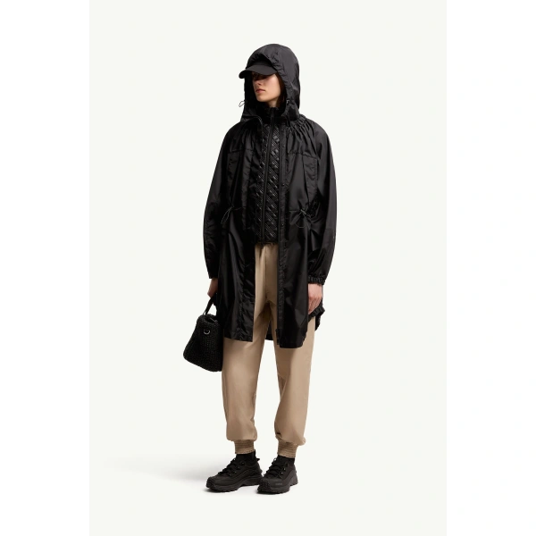 Moncler Expression Canvas Long Parka in Black, view 2 | Women's Puffer and Down Coats | Coveti