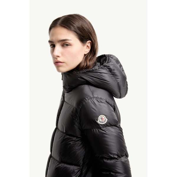 Moncler Feligule Hooded Short Down Jacket in Black, view 3 | Women's Puffer Jackets | Coveti