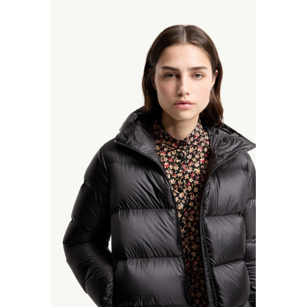 Moncler Feligule Hooded Short Down Jacket in Black, view 6 | Women's Puffer Jackets | Coveti