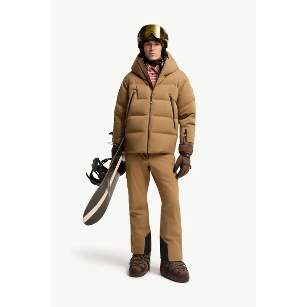 Moncler Fellberg Hooded Insulated Ski Jacket in Camel Beige, view 2 | Men's Skiwear | Coveti