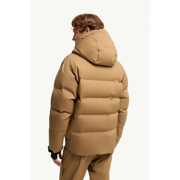 Moncler Fellberg Hooded Insulated Ski Jacket in Camel Beige, view 5 | Men's Skiwear | Coveti