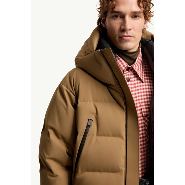 Moncler Fellberg Hooded Insulated Ski Jacket in Camel Beige, view 6 | Men's Skiwear | Coveti