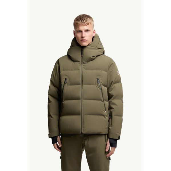 Moncler Fellberg Hooded Insulated Ski Jacket in Olive Green, view 4 | Men's Skiwear | Coveti
