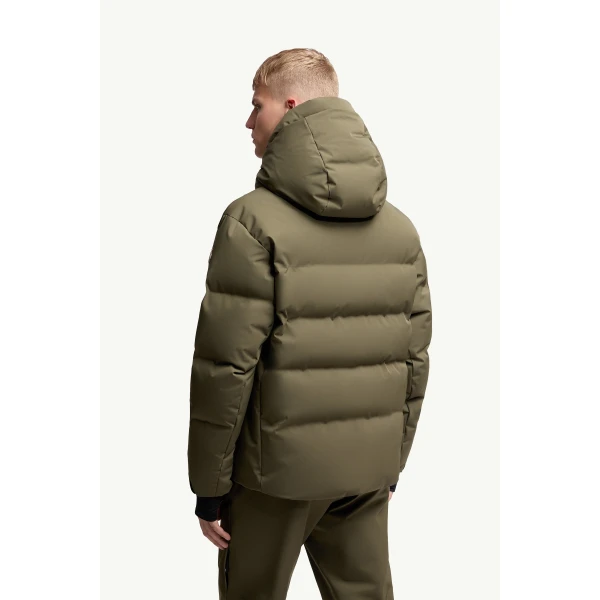 Moncler Fellberg Hooded Insulated Ski Jacket in Olive Green, view 5 | Men's Skiwear | Coveti