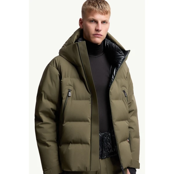 Moncler Fellberg Hooded Insulated Ski Jacket in Olive Green, view 6 | Men's Skiwear | Coveti