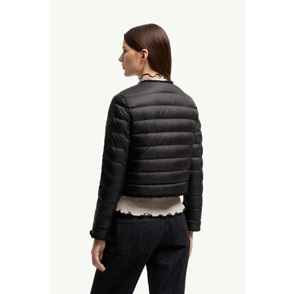 Moncler Fleurs Boucle-Trimmed Short Down Jacket in Black, view 5 | Women's Tweed Jackets | Coveti