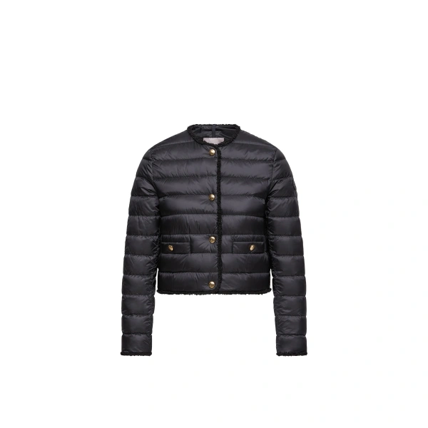 Fleurs Boucle-Trimmed Short Down Jacket in Black