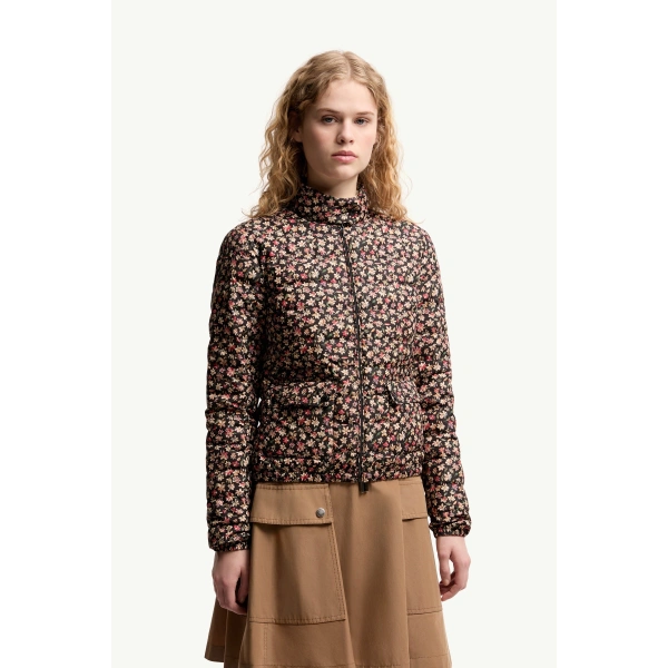Moncler Florlans Packable Floral Down Jacket in Black & Pink, view 4 | Women's Puffer Jackets | Coveti