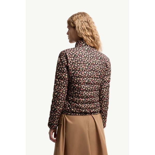 Moncler Florlans Packable Floral Down Jacket in Black & Pink, view 5 | Women's Puffer Jackets | Coveti