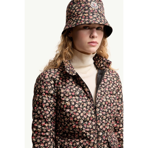 Moncler Florlans Packable Floral Down Jacket in Black & Pink, view 6 | Women's Puffer Jackets | Coveti