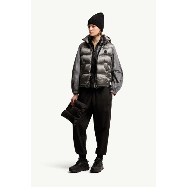Moncler Fluidite Hooded Down Gilet in Silver, view 2 | Women's Vests and Gilets | Coveti
