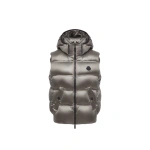 Moncler Fluidite Hooded Down Gilet in Silver | Women's Vests and Gilets | Coveti